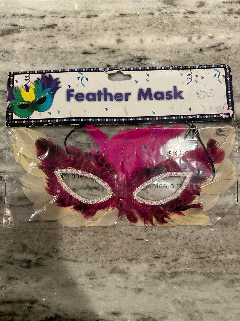 Feather Party Mask in Pink and Cream - Decorative Masquerade Accessory